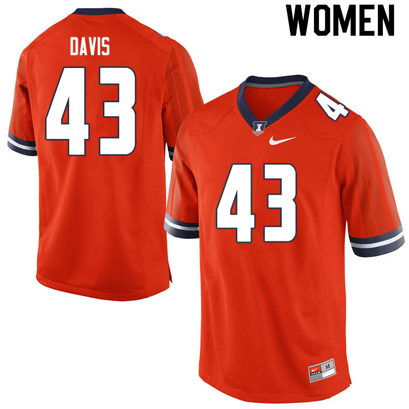 Women #43 Cooper Davis Illinois Fighting Illini College Football Jerseys Sale-Orange